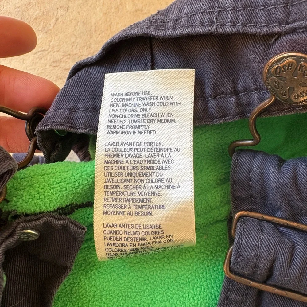 OshKosh B'gosh Navy Blue Kids Overalls Green Fleece Lined Size 9 Month
